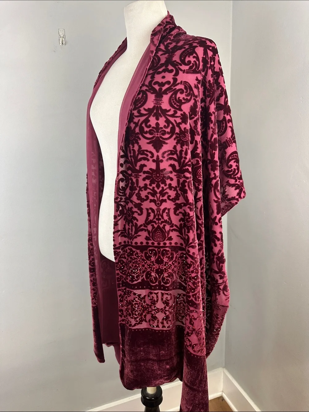 Dark Romantic Embellished Beaded Velvet Burnout Scarf Shrug Shawl